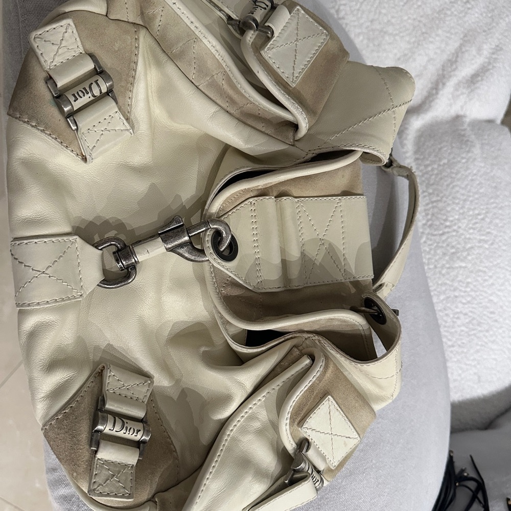 Christian Dior Cream Leather & Suede Street Chic Shoulder Bag